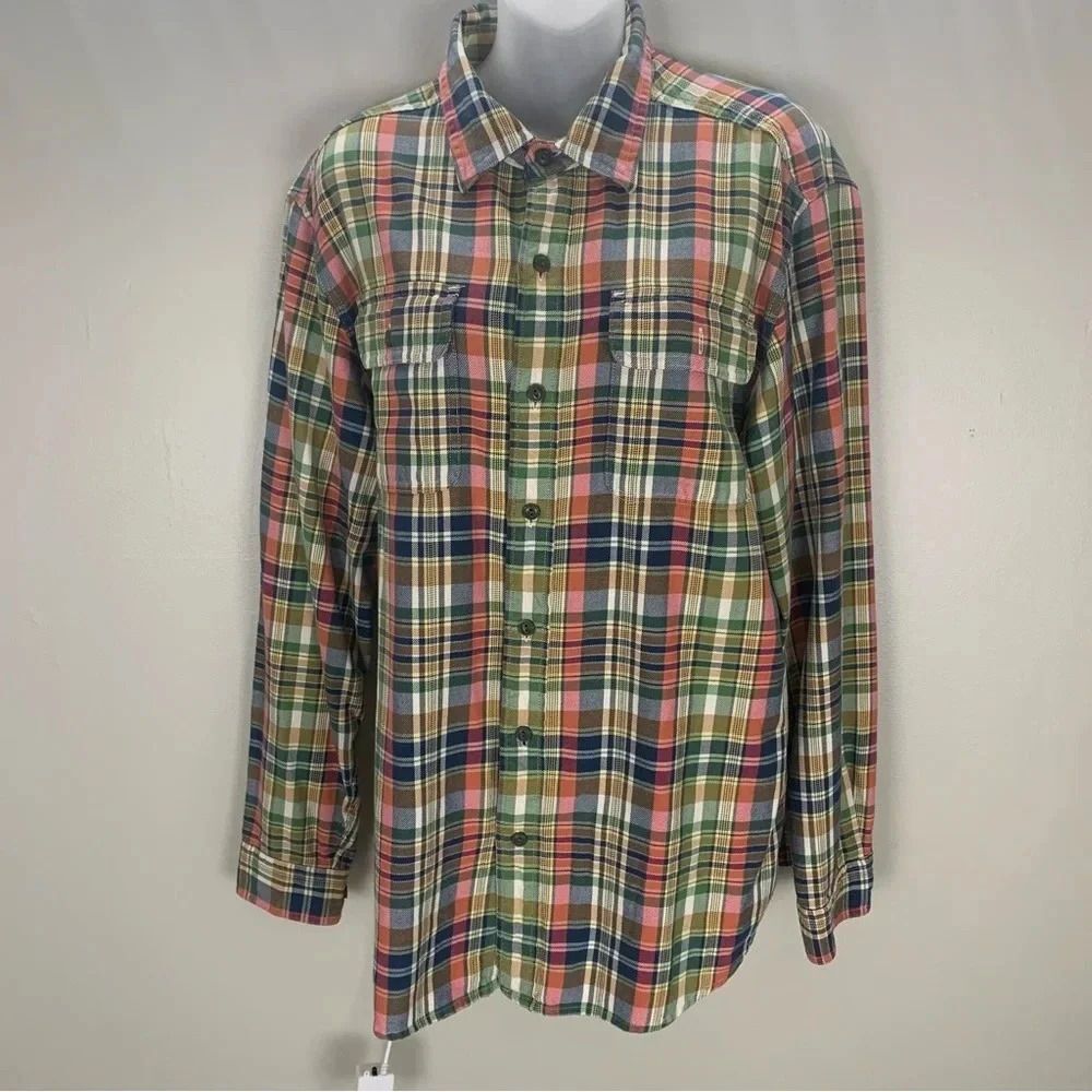 L.L. Bean 100% Cotton Plaid Button Front Long Sleeve top Shirt size Medium